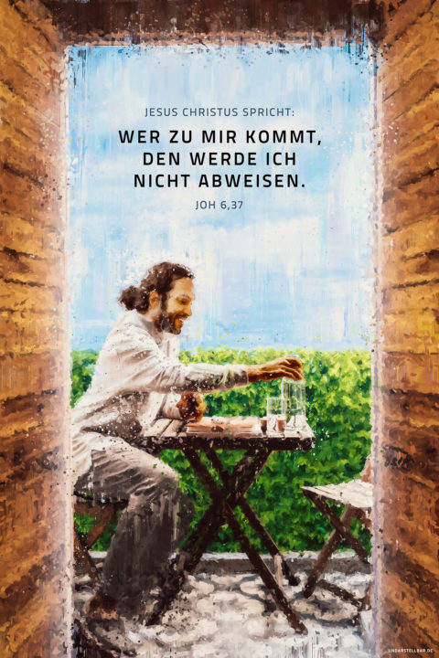 Postkarte Jahreslosung 2022 Jesus Christus spricht: Wer zu mir kommt, den werde ich nicht abweisen. Joh 6,37